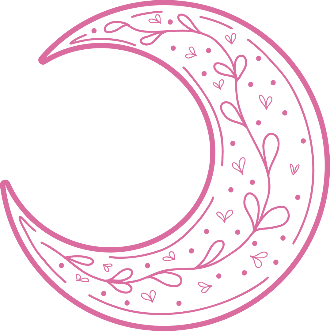 Pink Crescent Moon with Heart Motifs on Transparent Background
