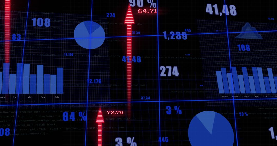 Digital Data Analysis Display with Red Arrows and Graphs