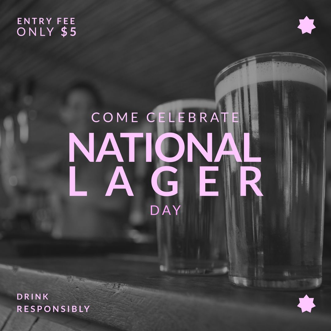 National Lager Day Celebration Poster with Beer Glass in Black and White - Download Free Stock Templates Pikwizard.com