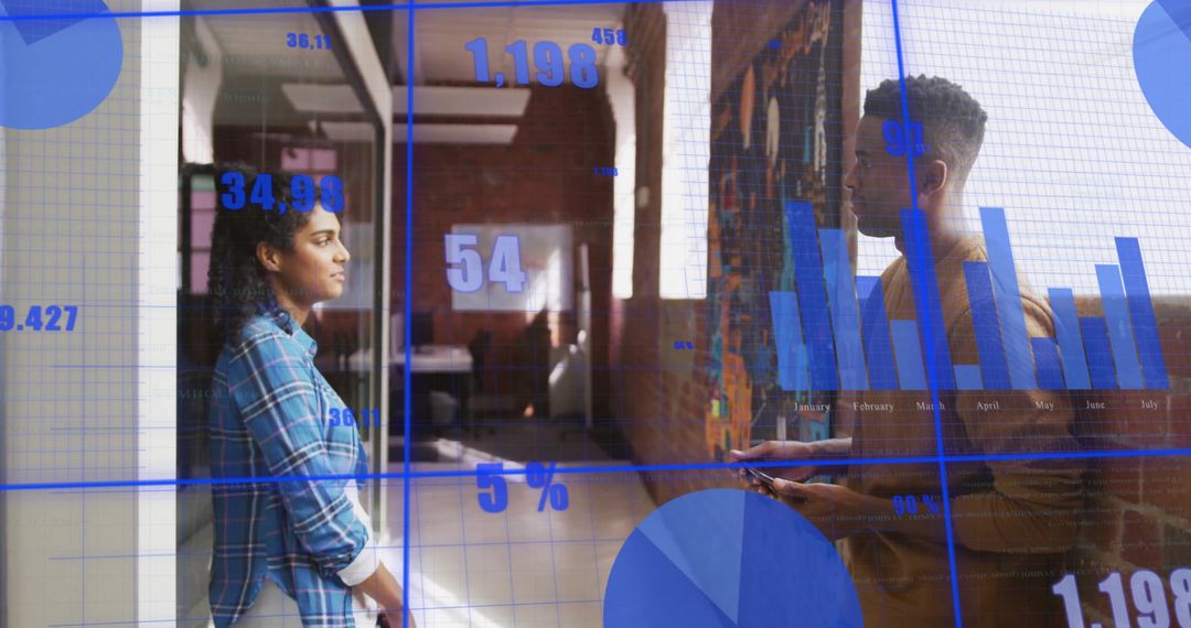 Diverse Colleagues Collaborating with Digital Graph Overlays