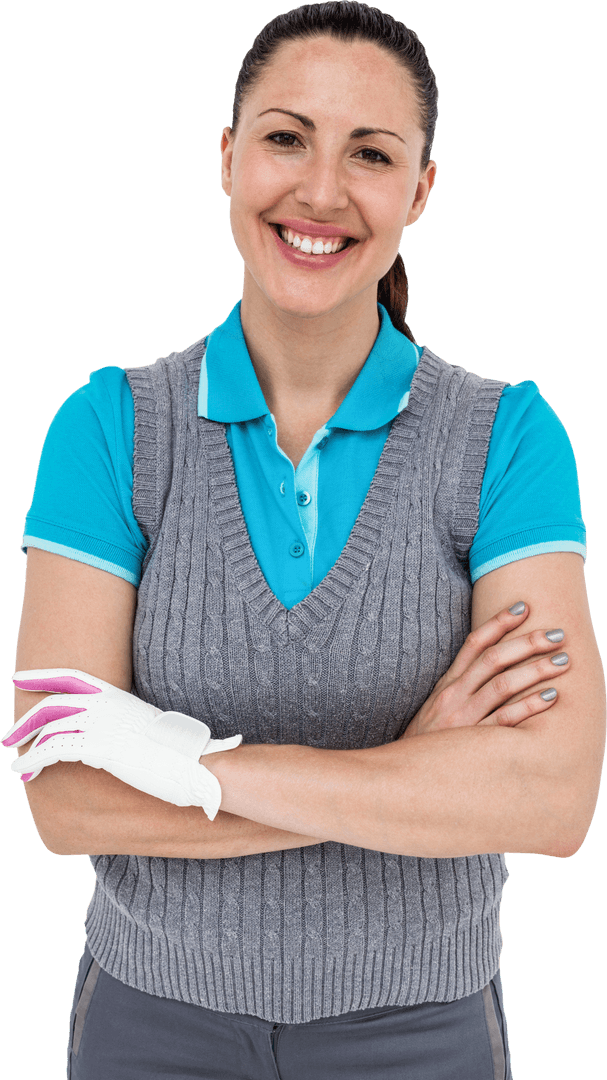 Confident Female Golfer Smiling with Arms Crossed Transparent