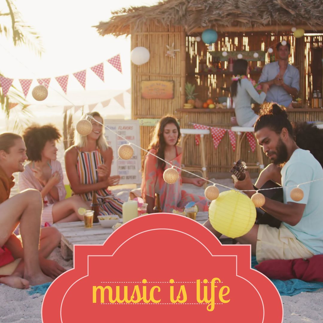 Live Music Beach Gathering with Group of Friends