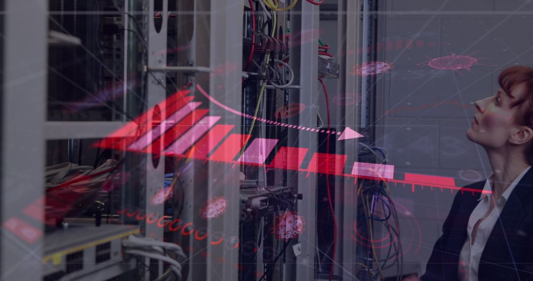 Businesswoman Analyzing Technology Charts in Advanced Server Environment