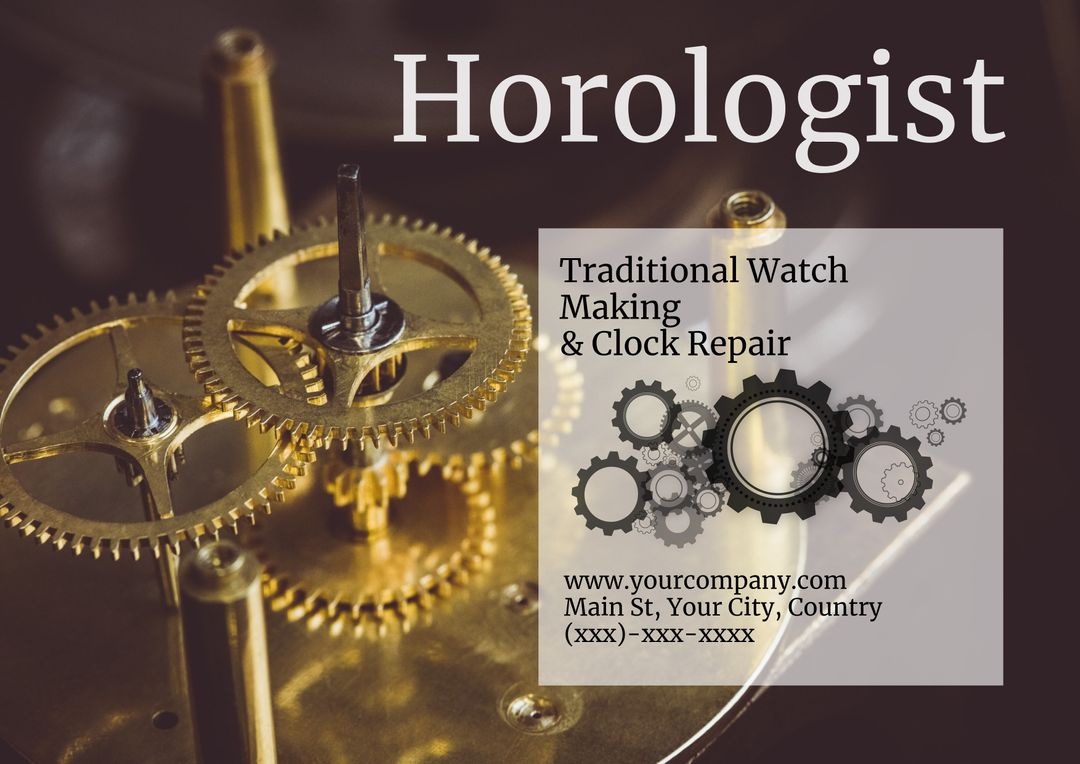 Horologist Watchmaking Advertisement with Intricate Gears - Download Free Stock Templates Pikwizard.com