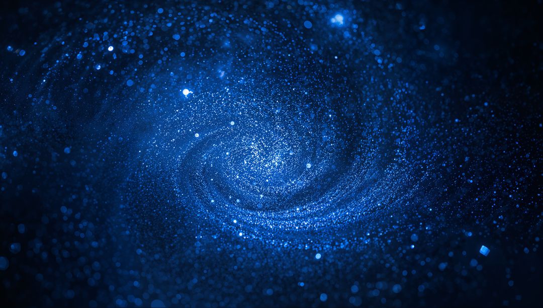 Spiraling Blue Particle Vortex Forming Luminous Core in Cosmic Glitter Field
