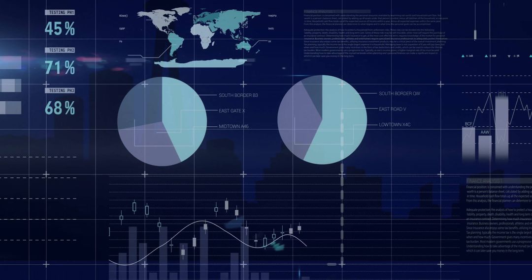 Futuristic Data Analytics Interface Over Cityscape Background