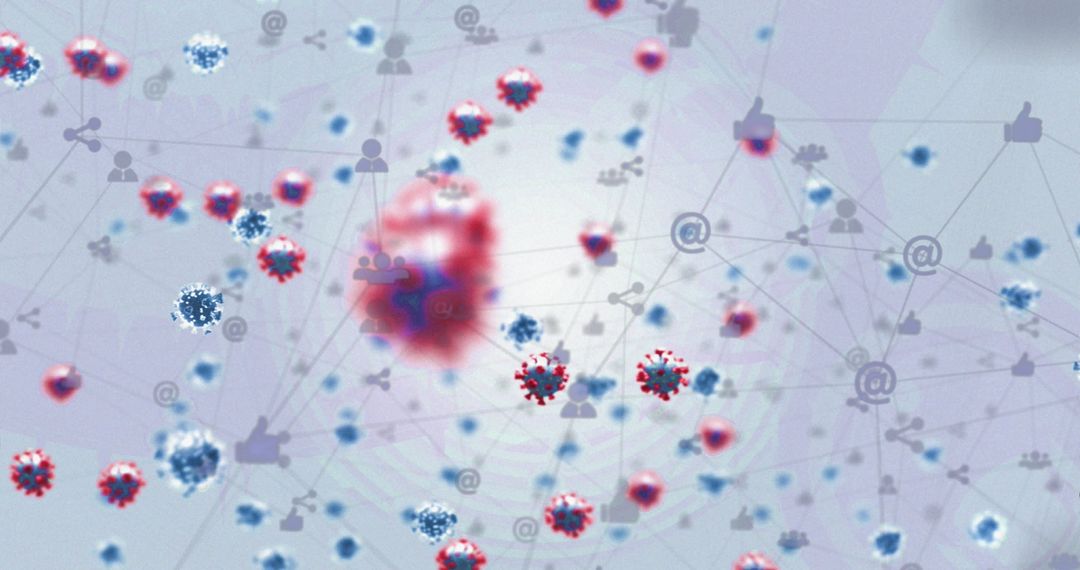 Abstract Virus Particles in Digital Network With Social Media Icons