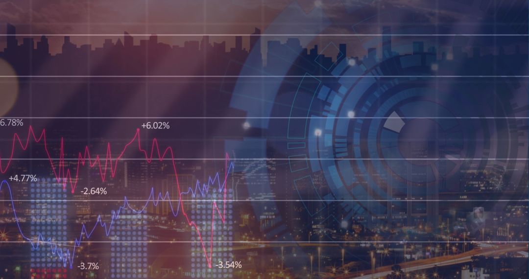 Futuristic Digital Interface with Cityscape and Data Analysis Overlay