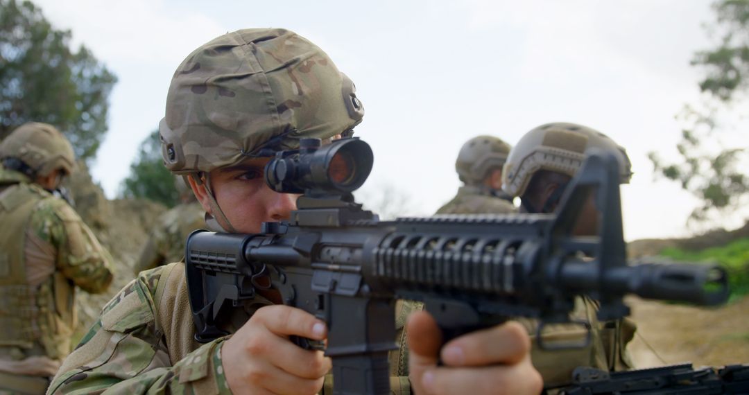 Soldier Aiming Rifle During Military Operation - Free Images, Stock Photos and Pictures on Pikwizard.com