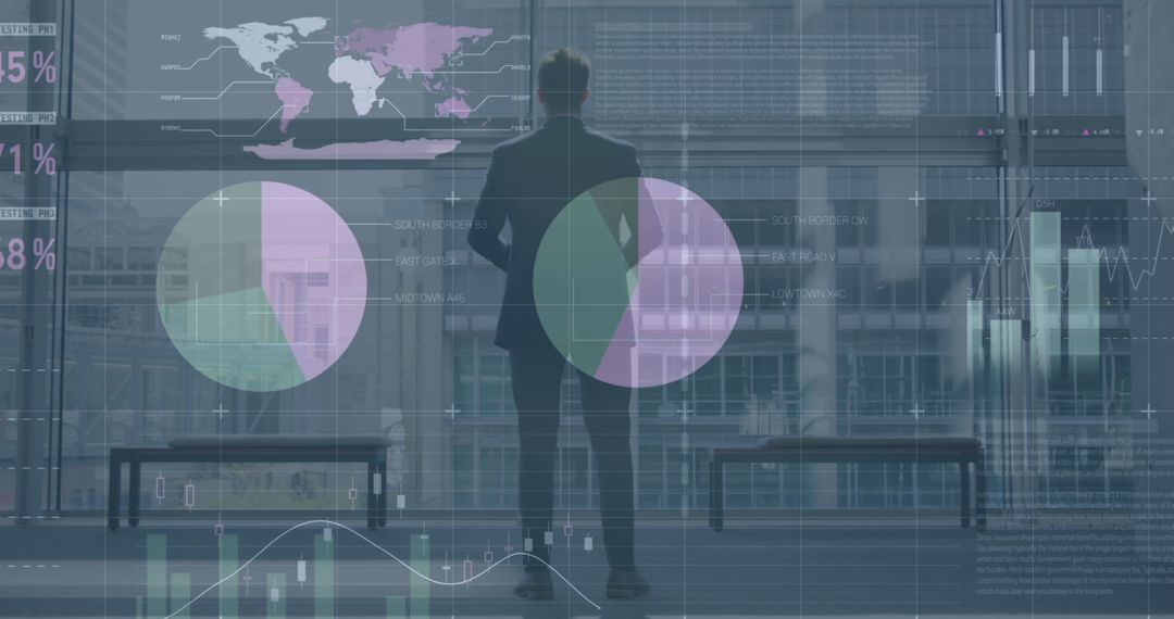 Businessman Analyzing Digital Financial Data Overlays