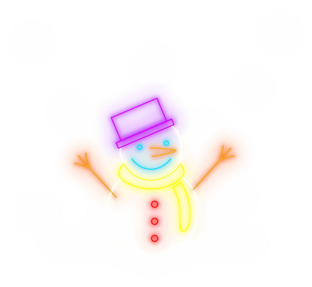 Transparent Neon Snowman with Colored Highlights in Winter Wonderland