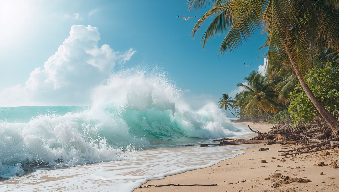 Majestic Ocean Waves Crashing on Tropical Shoreline