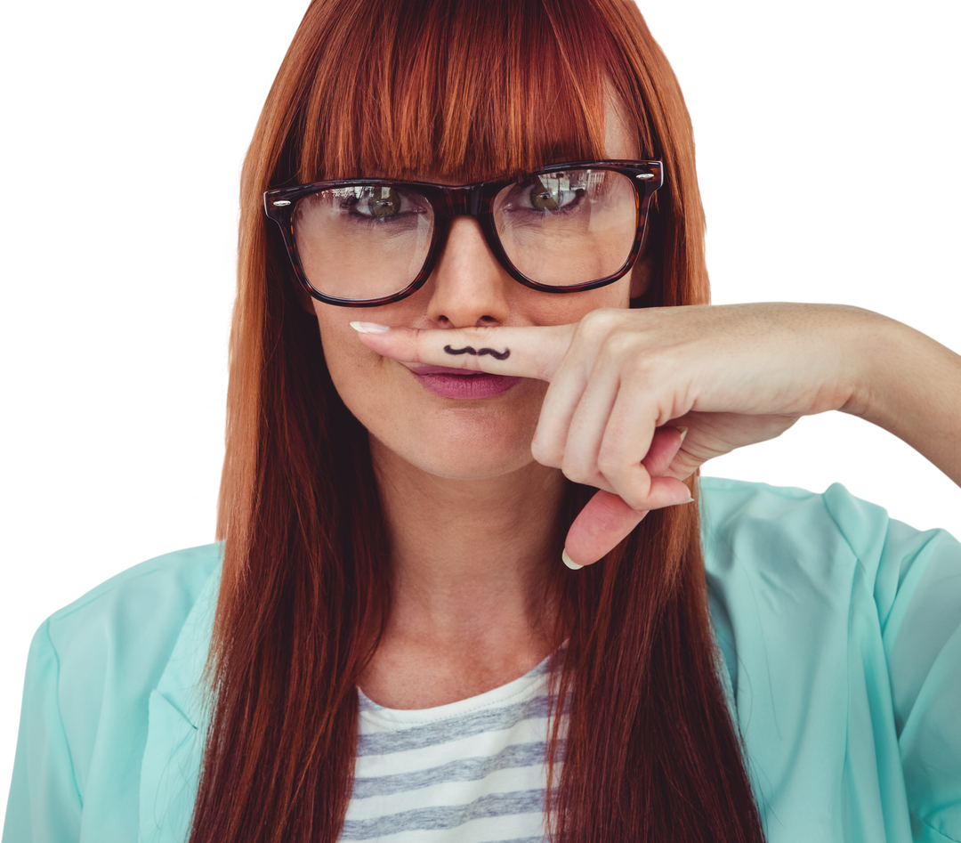 Transparent Image of Hipster Woman with DIY Mustache Gesture - Download Free Stock Images Pikwizard.com