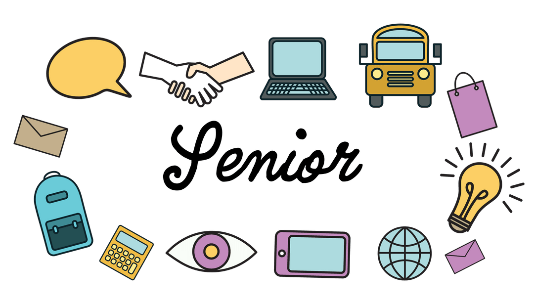 Colorful Symbols Around Senior Text on Transparent Background