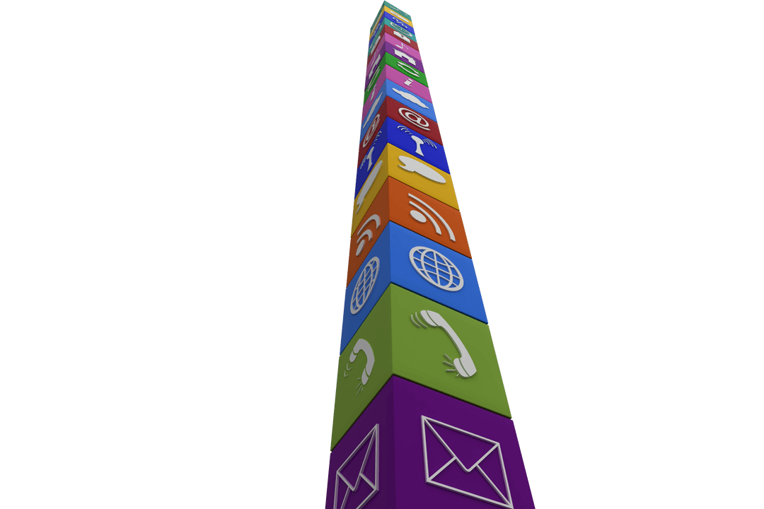 Vertical Wave of Digital Media Icons on Transparent Background