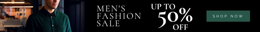 Composition of men's fashion sale up to 50 percent off text with caucasian man on black background - Download Free Stock Templates Pikwizard.com