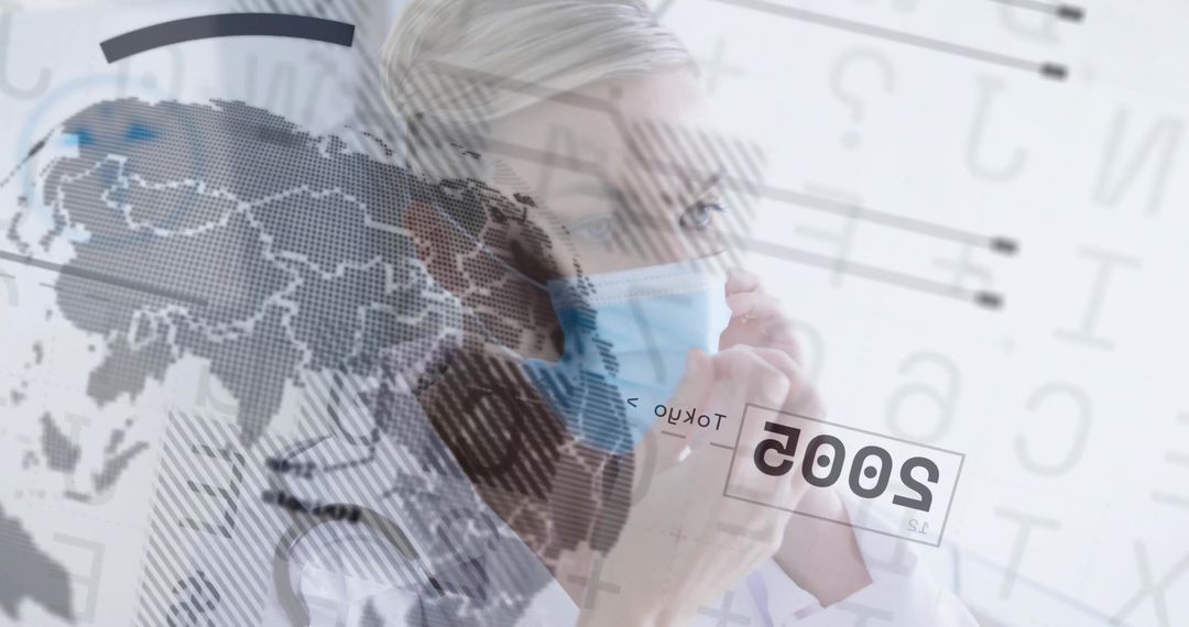 Medical Professional Adjusting Mask with Data Overlay Concept