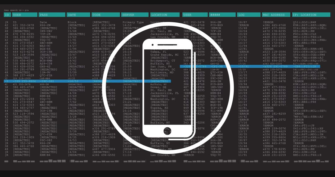 Digital Smartphone Icon with Data on Black Background
