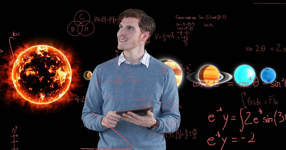 Businessman Using Tablet in Futuristic Science and Technology Concept