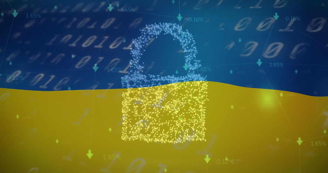 Ukrainian Cybersecurity Symbol with Digital Lock Overlay