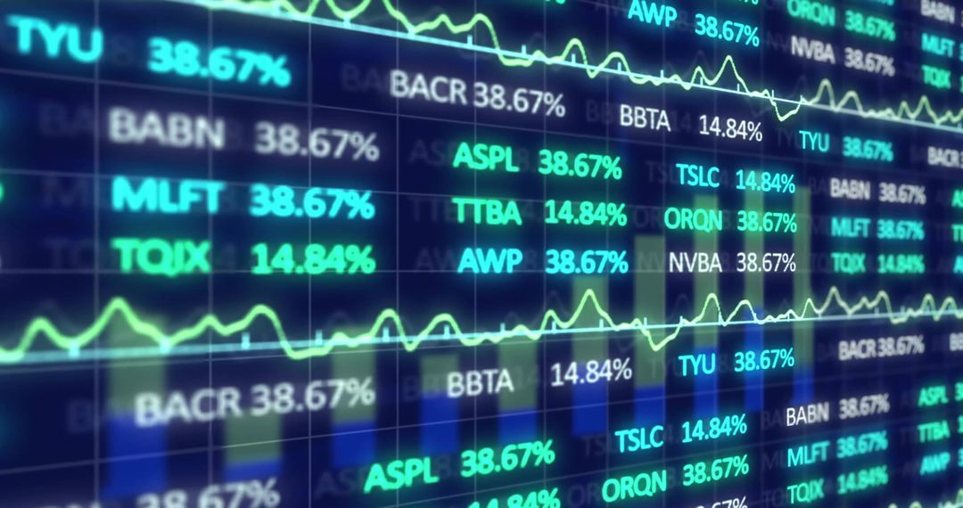 Digital Screen Displaying Stock Market Data and Trends