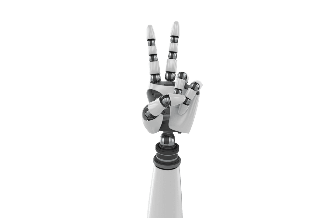 Transparent Robot Hand Displaying Victory Sign Modern AI Illustration