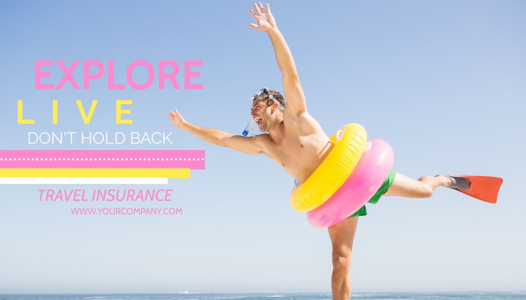 Joyful Man with Swim Gear Jumping for Summer Adventure