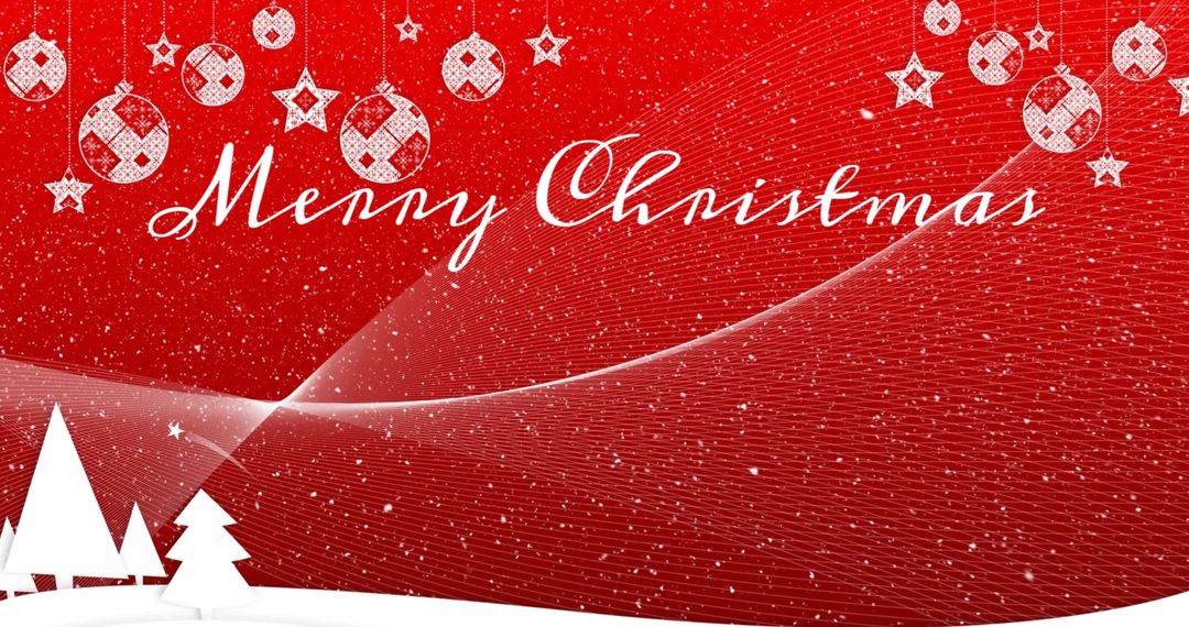 Festive Red Background with Merry Christmas and Ornaments