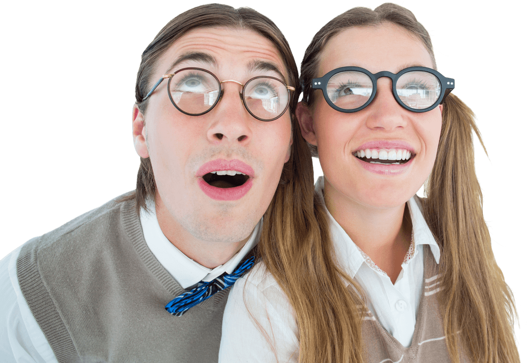 Joyful Couple with Glasses on Transparent Background