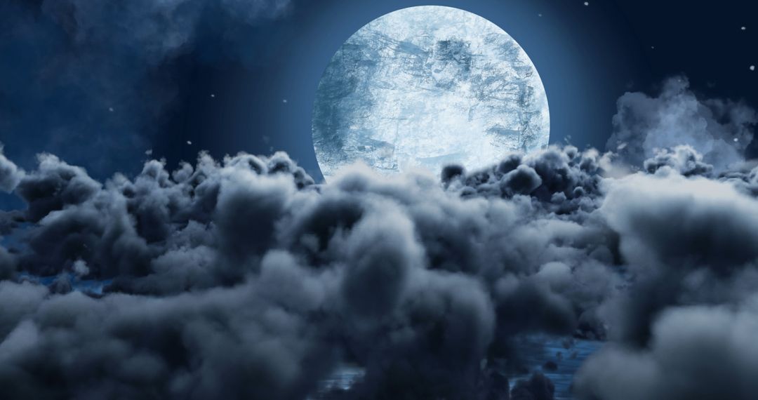 Mysterious Full Moon Behind Dark Clouds Night Scene