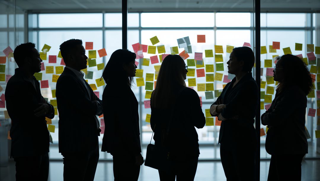 Team of Professionals Brainstorming in Modern Office Silhouette