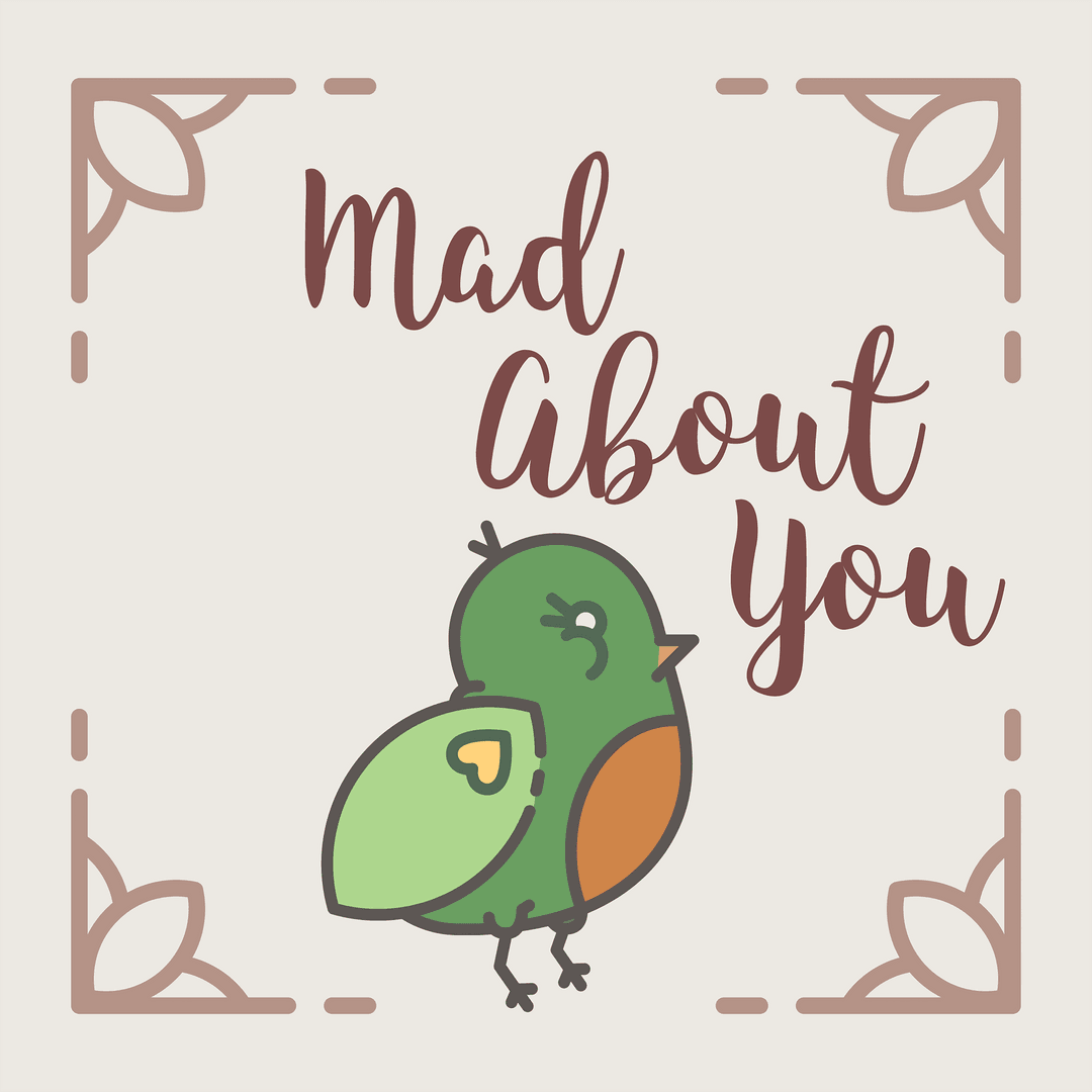 Romantic Bird Illustration on Transparent Background with Valentine's Message