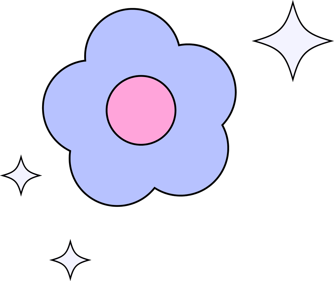 Whimsical Blue Flower and Star Sparkles on Transparent Background