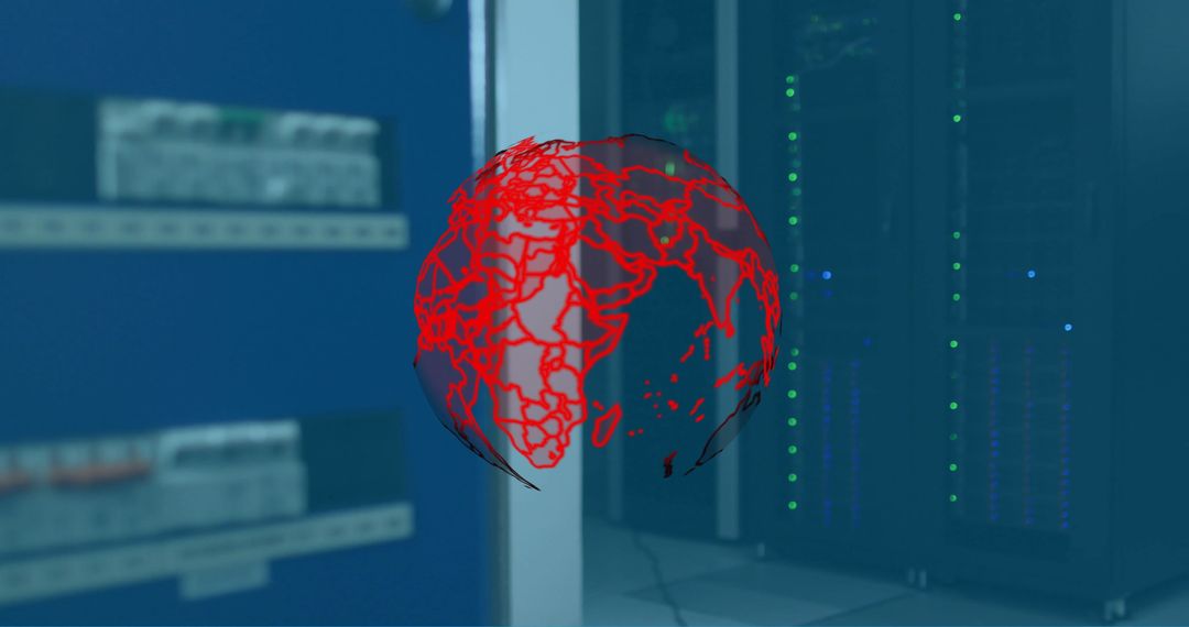 Digital Globe with Global Connections Overlay on Servers