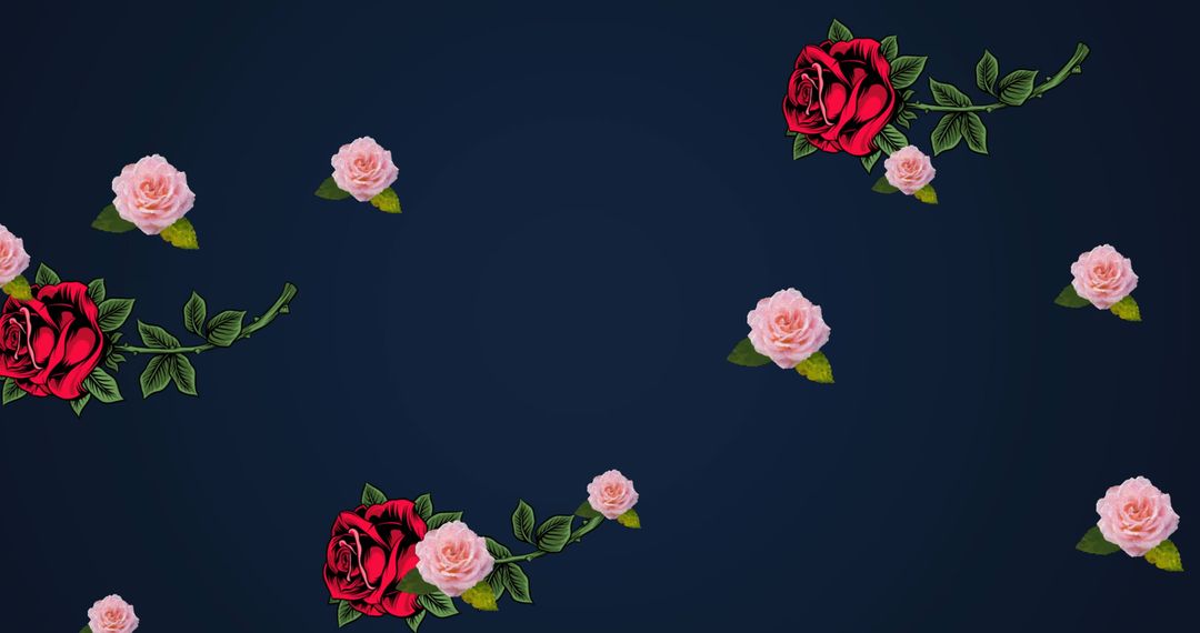 Floating Red and Pink Roses on Deep Blue Background