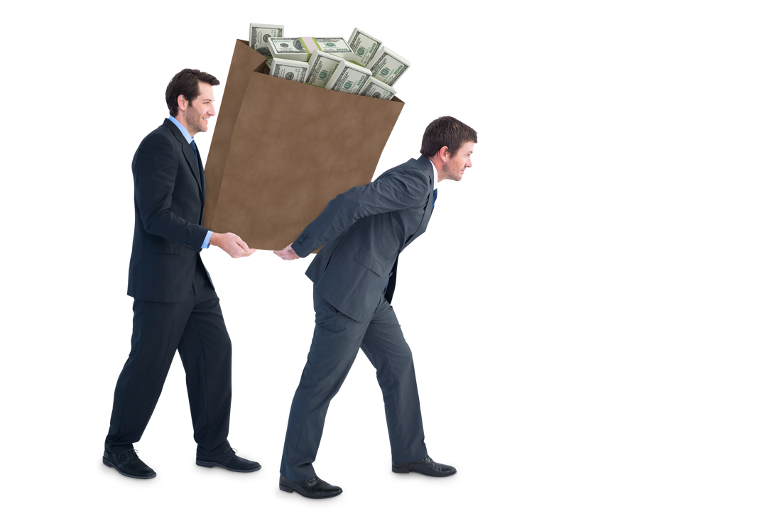 Businessmen Carrying Transparent Bag Filled with Cash, Transparent Background - Download Free Stock Images Pikwizard.com