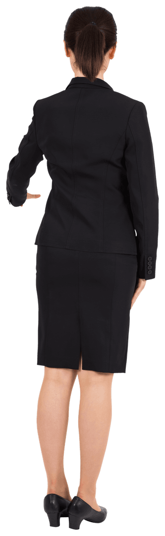 Transparent Rear View Businesswoman Pointing with Finger