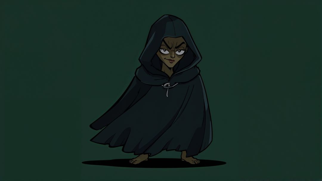 Mysterious hooded assassin figure against green backdrop