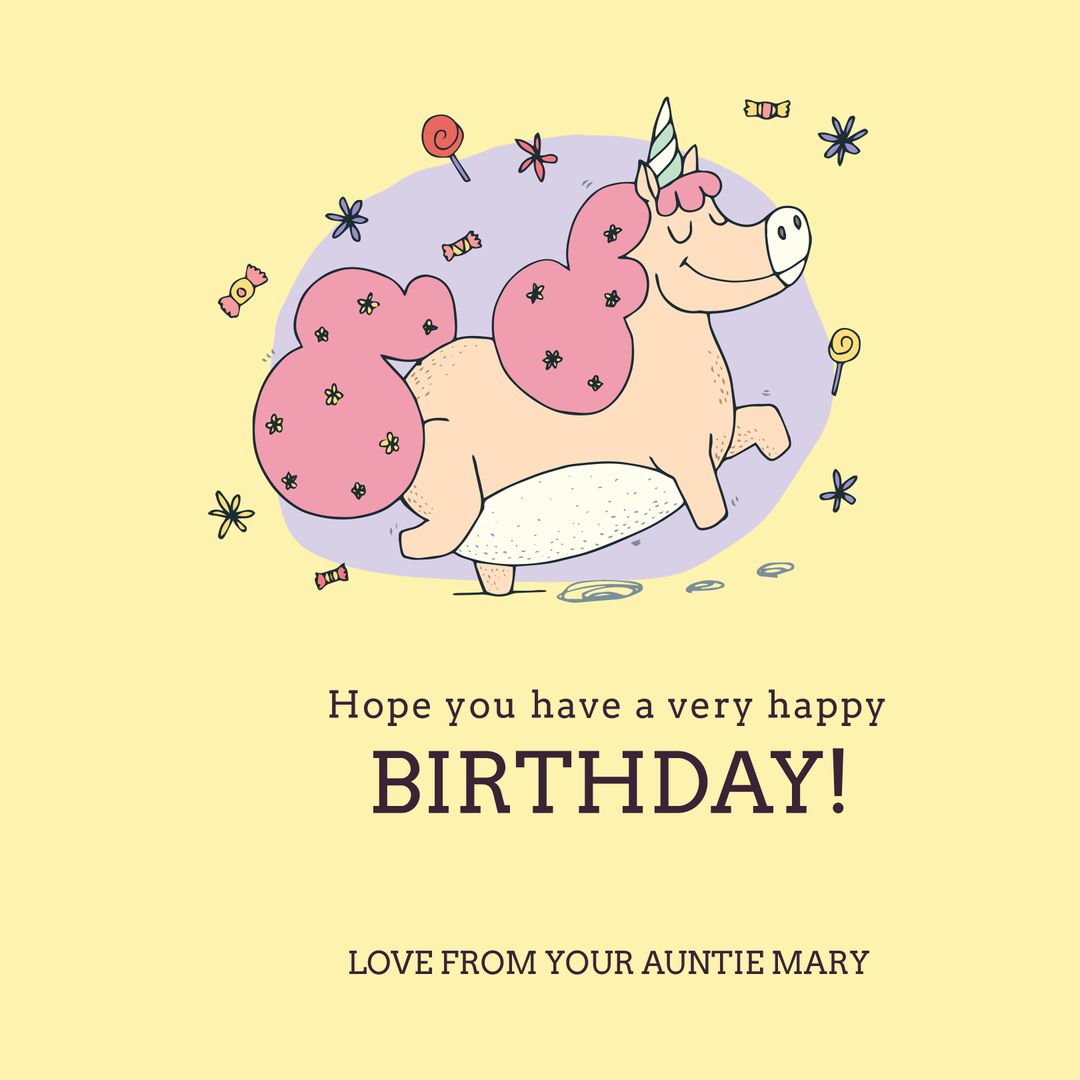 Whimsical Unicorn Birthday Card Template with Festive Design - Download Free Stock Templates Pikwizard.com