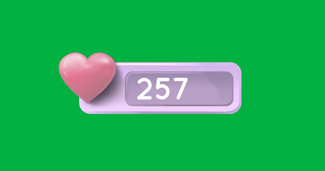 Social Media Engagement Heart Icon with Count on Green