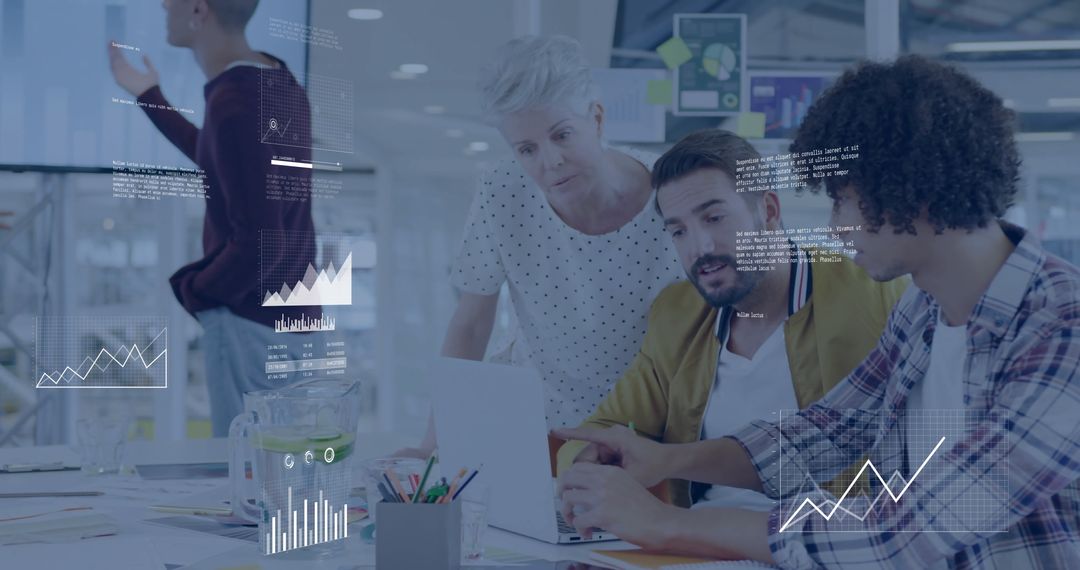 Diverse Team Analyzing Data and Collaborating in Modern Office