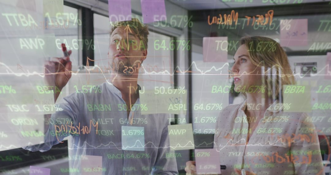 Business Professionals Brainstorming with Digital Financial Interface