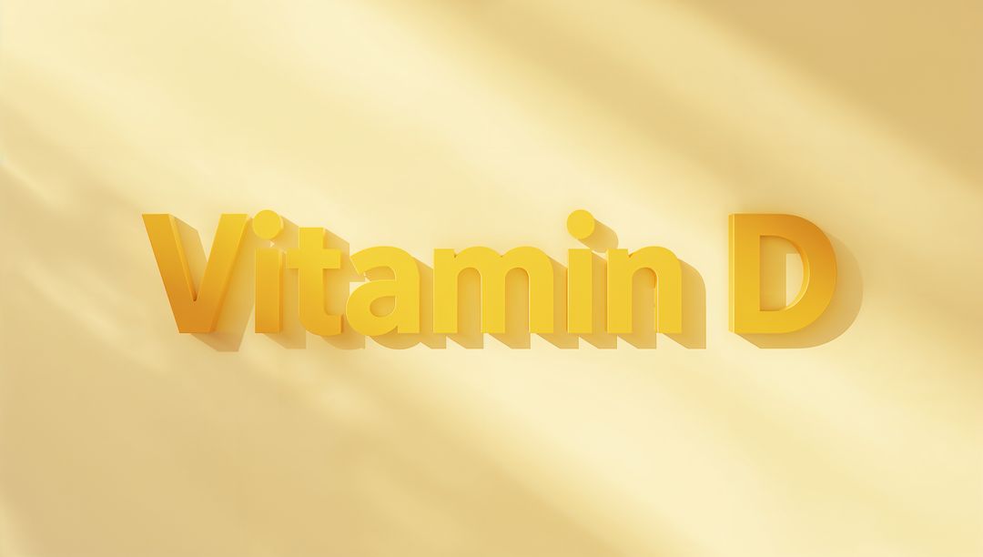 Bold 3D Yellow Vitamin D Typography with Sunlit Gradient and Soft Shadows