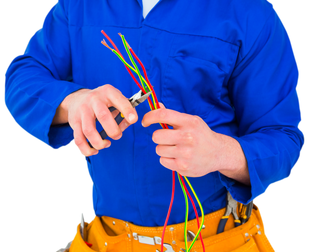 Electrician Cutting Multi-colored Wires with Pliers, On Transparent Background - Download Free Stock Images Pikwizard.com