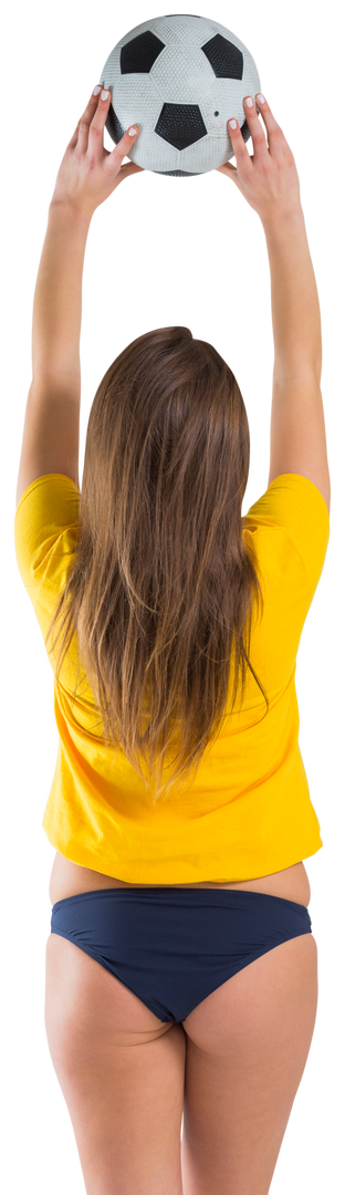 Transparent Back View of Woman in Bikini Holding Soccer Ball Wearing Brazil T-Shirt - Download Free Stock Images Pikwizard.com