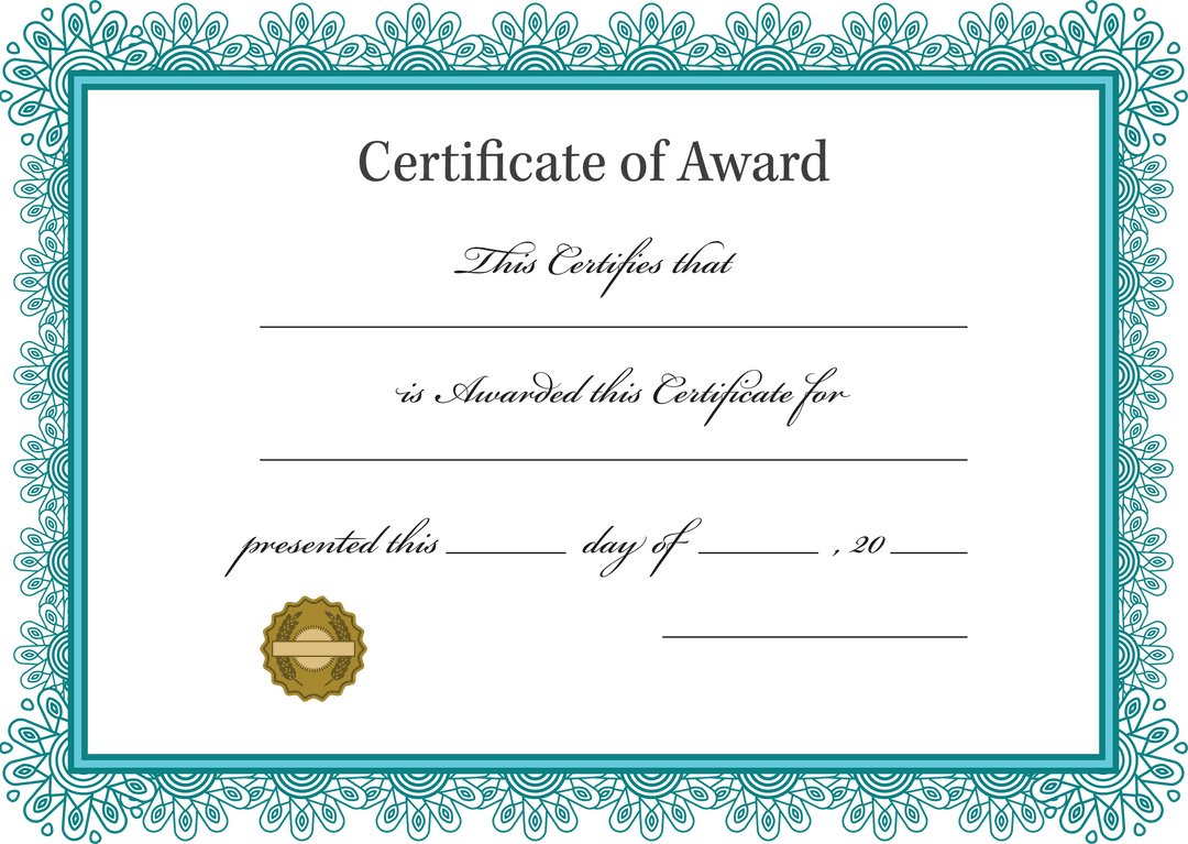 Certificate Award Template on Transparent Background with Editable Text