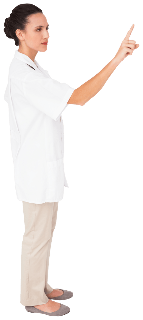 Transparent Image of Female Doctor Pointing in Virtual Space