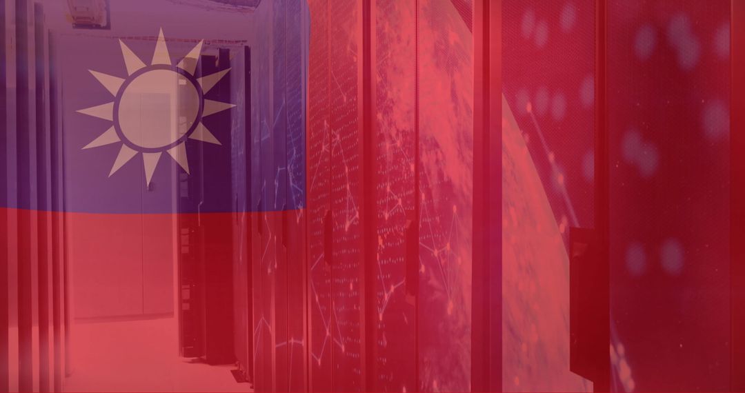 Taiwan Flag and Digital Globe Overlay on Server Room
