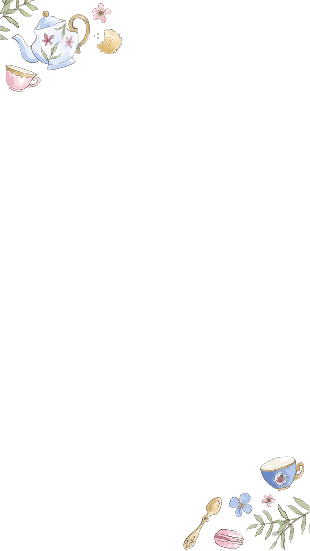 Delicate Border with Flat Design Tea Set on Transparent Background