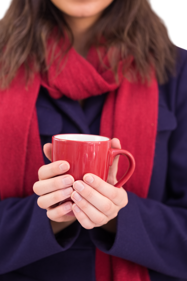 Woman Holding Red Mug in Warm Clothing with Soft Blurred Background - Download Free Stock Images Pikwizard.com